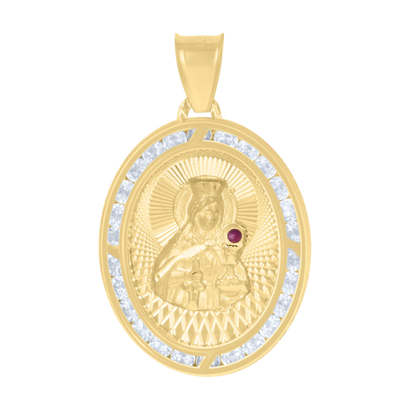 10kt 10k Yellow Gold Womens Red White CZ St. Barbara Religious Charm Pendant